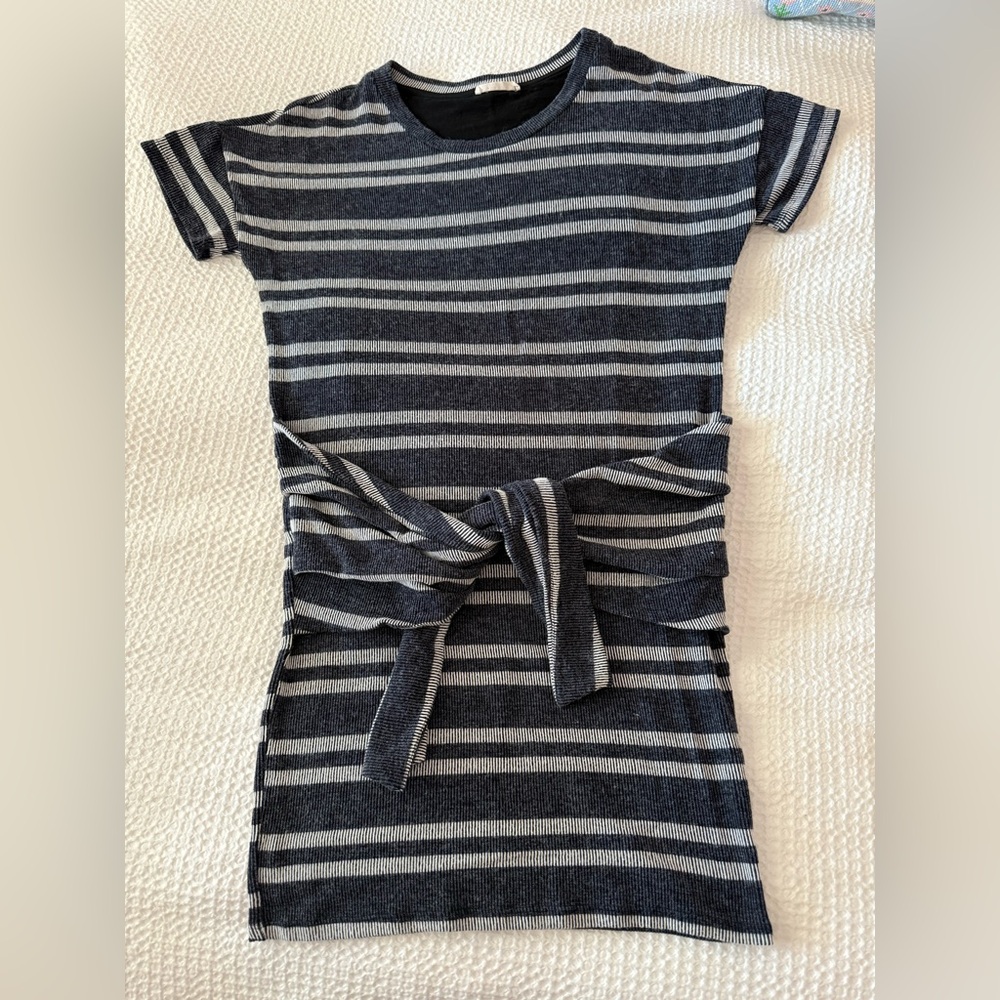 Lush navy striped dropped waist tie dress